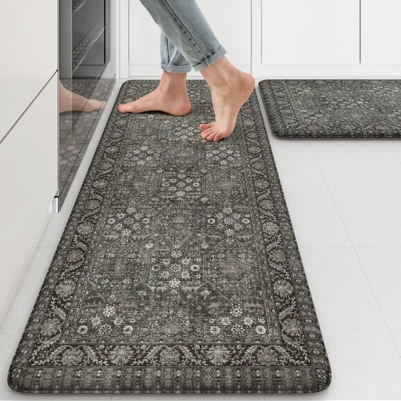 New 2Pcs Green Kitchen Mat Set, Non Slip Waterproof Cushioned Rugs for Floor - Picture 1 of 9